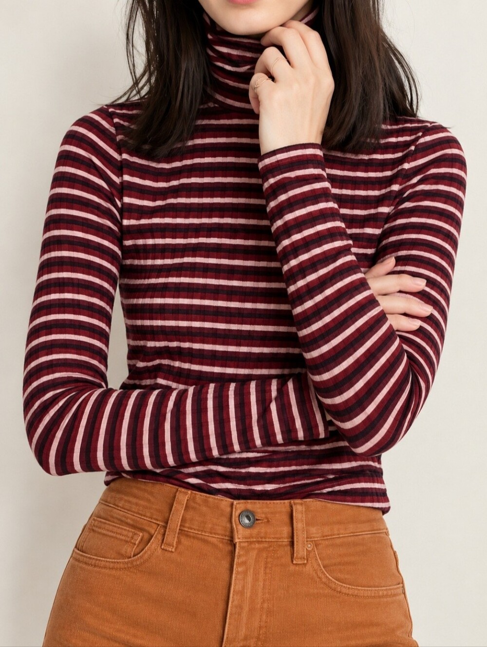 Madewell Ribbed Turtleneck Top in Stripe Size XXS NEW
